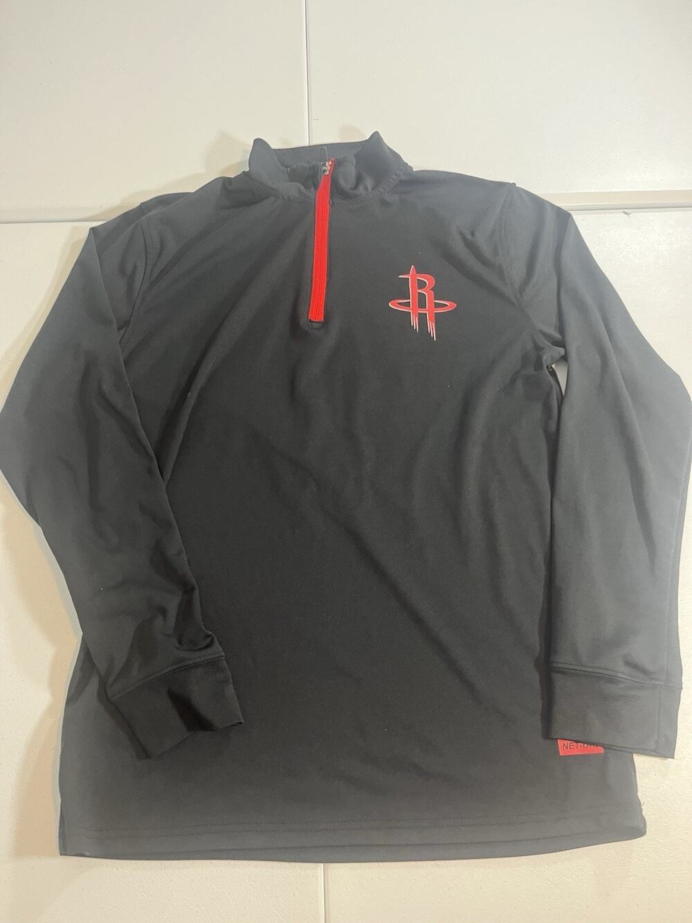 Houston Rockets Long Sleeve Quarter Zip Black Sweatshirt Red Letter Size S 11